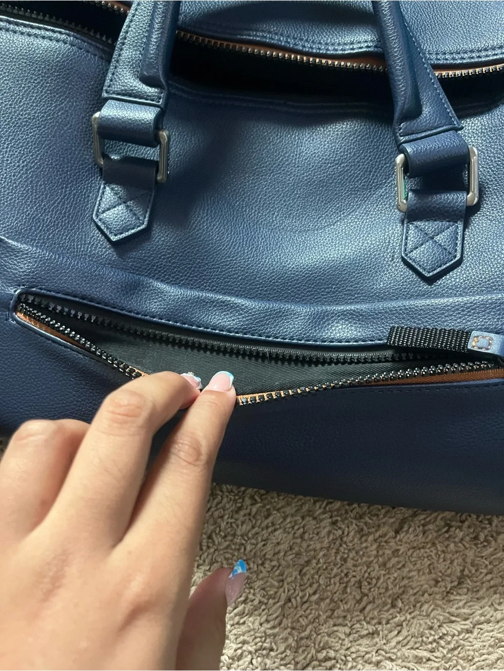 Robert Graham Blue Leather Duffel with Contrast Trim